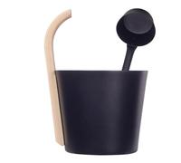 Sauna-Eimer-Set - Aluminium Holzgriff 23x20,5cm | 7L Saunakübel Schwarz