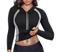 Sauna Neopreno Chaqueta Top Suit Trajes Adelgazantes Compresion Sudoración Deporte Shapewear Gym Correr Fitness Mujer Sudaderas Manga Larga (Gris, L)