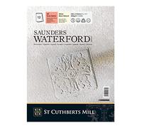 ST CUTHBERTS MILL Saunders Waterford, Papel de acuarela para bellas artes, Prensado en frío (NO), 300gsm, Bloc pegado por los 4 lados, 9x12, Blanco, 20 hojas