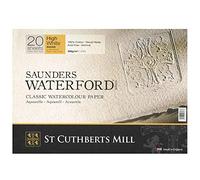 ST CUTHBERTS MILL Saunders Waterford, Papel de acuarela para bellas artes, Prensado en frío (NO), 300gsm, Bloc con espiral, 16x12, Blanco, 12 hojas