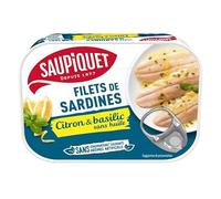 SAUPIQUET - Redes de sardina, adobo, limón, albahaca, sin aceite, 100 g, 4 unidades