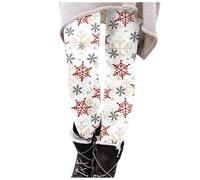 SAUTRV Leggings de Navidad para mujer, pantalones de entrenamiento de cintura alta, estampado de Papá Noel, leggings de gimnasio, mallas de Navidad para mujer, blanco, S