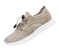 SAUTRV Moda de verano para hombre, malla transpirable, plana, elástica, casual, zapatillas, organizadores y almacenamiento para hombre, Khaki, 7,5