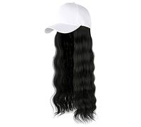 SAUTRV Peluca de peinado con gorra ajustable, pelo rizado, peluca larga, visera de playa, para mujer, D, talla única