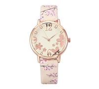 SAUTRV Reloj de cuarzo para mujer, diseño de flores, con estampado de flores, pequeño y fresco en relieve, para mujer, prensa manual, beige, talla única
