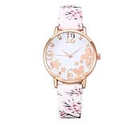 SAUTRV Reloj de cuarzo para mujer, diseño de flores, con estampado de flores, pequeño y fresco en relieve, para mujer, prensa manual, caqui, talla única