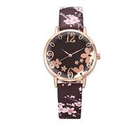 SAUTRV Reloj de cuarzo para mujer, diseño de flores, con estampado de flores, pequeño y fresco en relieve, para mujer, prensa manual, morado, talla única