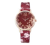SAUTRV Reloj de cuarzo para mujer, diseño de flores, con estampado de flores, pequeño y fresco en relieve, para mujer, prensa manual, rosso, talla única