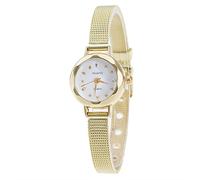 SAUTRV Reloj de pulsera para mujer, de malla inoxidable, reloj de pulsera para mujer, prensa manual, dorado, talla única