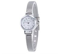 SAUTRV Reloj de pulsera para mujer, de malla inoxidable, reloj de pulsera para mujer, prensa manual, plata, talla única