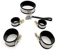 SAUVASFZ Collar de cuello con cerradura de silicona de acero inoxidable, collar de esclavo, restricciones de esclavitud sexual, esposas de tobillo de hierro para piernas
