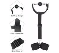 SAUVASFZ Kit de ataduras de cuello a muñecas, ataduras de bondage BDSM ajustables con collar, esposas sexuales y mordaza de bola transpirable para la boca, kit de bondage para sexo en pareja