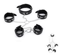 SAUVASFZ Restricciones Bed Bondage Set BDSM Esposas Collar Bondage Juego de 3 piezas Collar Tobillo Restricciones Correas de mano Esclavo ajustable Juguete sexual extremo