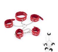 SAUVASFZ Restricciones Bed Bondage Set BDSM Esposas Collar Bondage Juego de 3 piezas Collar Tobillo Restricciones Correas de mano Esclavo ajustable Juguete sexual extremo