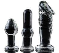 SAUVASFZ Tapón anal de vidrio para mujeres, 3 estilos Tapón de vidrio Consolador de vidrio Tapón anal con ventosa Estimulación del punto G Masturbación vaginal, Tapón anal de cristal transparente Tapó