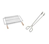 Sauvic 02722 Parrilla Barbacoa Extensible 50X40 Zinc, Acero, 53.50X62.50X3.00 Cm + 04468 Pinza con Pala Larga 18/8, Acero Inoxidable, 35.00X8.00X3.50 Cm