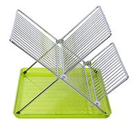 Sauvic 89040 - Escurreplatos Plegable Cromado Verde,Acero Cromado,Color Acero Y Verde,36,5 x 26 x 22 cm