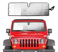 Savadicar Windshield Sun Shade for 1997-2018 Jeep Wrangler TJ JK JKU, Sunshades Heat Shield, Aluminum Foil Triple Laminate Structure, Silver