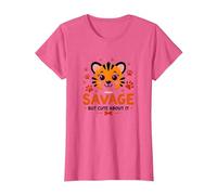 Savage But Cute About It Tiger Cub Paw Camiseta, Mujer, Rosa Jaspeado, M