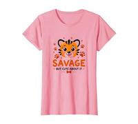 Savage But Cute About It Tiger Cub Paw Camiseta, Mujer, Rosado, XL