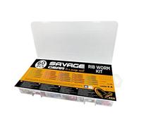 Savage Gear Rib Worm Kit - Gusanos acanalados realistas para Bass, Perca y Zander - Ideal para Carolina y Texas Rigging - Incluye pesos, anzuelos y cuentas para la pesca de agua dulce y salada Variado