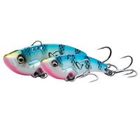 Savage Gear Vib Blade - Pala fina de lanzado largo con acción vibrante y parpadeante, ideal para perca, lucio y lucioperca en agua dulce y salada, anzuelos triples ultra afilados rayas azul rosa 5,5cm