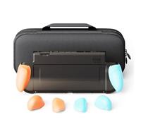 Savage Raven by Skull & Co. GripCase Bundle for Nintendo Switch 2: Dockable Soft Protective Case with Replaceable Grips [to fit All Hands Sizes], with Hard Shell Huge Carrying Case, Neon Blue & Red