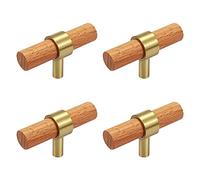 Savagrow 4 tiradores de cajón de 6 cm de latón de madera de haya para armarios de armario, agujero único