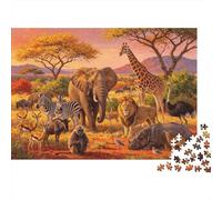 Savanna Animal Herd Puzzle 1000 Piece Material reciclable Sunset Wilderness Puzzles for Personas Mayores Relieve Senile Dementia Divertido Activity Great Regalo Idea 52x38cm/1000pcs