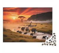 Savanna Animal Jigsaw Puzzle 1000 Pieces Recyclable Paper Sunset African Adult Jigsaws Party Accesorios de Juego Desarrolla la Inteligencia de niños y niñas Educational 38x26cm/1000pcs