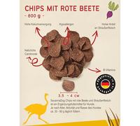 SavannaDog Chips con remolacha 800 g - Golosinas para perros sin cereales e hipoalergénicas, golosinas para perros con carne de avestruz, golosinas para perros con valiosa fibra dietética