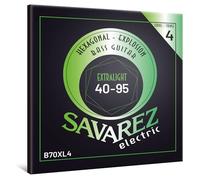 Savarez Hexagonal Explosion - Cuerdas para bajo eléctrico - Bass Guitar Strings - Juego de 4 cuerdas - Envoltura de acero niquelado - B70XL4 Extra Light - .040-.095