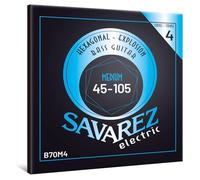 Savarez Hexagonal Explosion - Cuerdas para bajo eléctrico - Bass Guitar Strings - Juego de 4 cuerdas - Envoltura de acero niquelado - B70M4 Medium - .045-.105