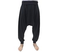 SAVARI | Pantalones Harem | Modelo Relax | Primavera y Otoño | con Bolsillos | Tiro Bajo | Cintura y Piernas Anchas | Pantalón para Casa, Yoga, Pilates y Fitness | Mujer y Hombre | Negro | Talla M