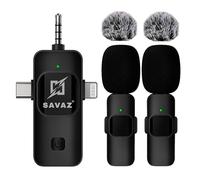 SAVAZ® Micrófono Inalámbrico Plug & Play - Compatible con iPhone, Android y Cámara - Sonido 360°, 3 en 1 (USB-C, Lightning, Jack) - para Youtube, TikTok, Entrevistas