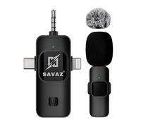 SAVAZ® Micrófono Inalámbrico Plug & Play - Compatible con iPhone, Android y Cámara - Sonido 360°, 3 en 1 (USB-C, Lightning, Jack) - para Youtube, TikTok, Entrevistas
