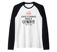 Save a Horse Ride a Cowboy Pink Cowgirl Hat Country Western Camiseta Manga Raglan