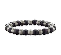 SAVE BRAVE Bruce - Pulsera para hombre con perlas de ónix y perlas de carbono en negro y plata - Longitud: 20 cm - Incluye caja de joyería, 21 cm, Perlas de carbono, No es una piedra preciosa