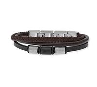 Save Brave Flynn - Pulsera trenzada de piel marrón para hombre con cierre de bisagra de acero inoxidable, longitud extensible 18,5 + 3 cm, sin níquel ni plomo, incluye embalaje para joyas, 18,5 + 3cm,