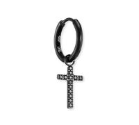 Save Brave Francesco - Pendiente de cruz con 13 circonitas negras para hombre, acero inoxidable, IP negro, 14 mm