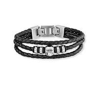 SAVE BRAVE® Pulsera para hombre de piel trenzada negra con perlas de acero inoxidable, extensión gracias al cierre plegable, pulsera como regalo para JGA, cumpleaños, Navidad, incluye bonita caja de