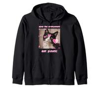 Save Environment Eat Plastic Cat Funny Dichos Hombres Mujeres Niños Sudadera con Capucha