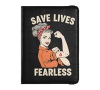 Save Lives Fearless - Soporte de cuero para pasaporte de viaje familiar, seguro oculto y tarjetero para organizador de viaje familiar, Salva vidas sin miedo, Talla única, Moda