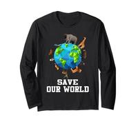 Save Our World Animals Around The Earth Funny Earth Day Manga Larga
