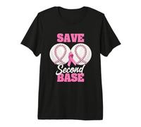 Save Second 2nd Base Funny Baseball Breast Cancer Awareness Camiseta Premium