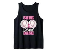 Save Second 2nd Base Funny Baseball Breast Cancer Awareness Camiseta sin Mangas