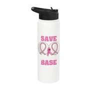 Save Second 2nd Base Funny Baseball Breast Cancer Awareness Stainless Steel Insulated Water Bottle