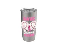 Save Second 2nd Base Funny Baseball Breast Cancer Awareness Vaso térmico de acero inoxidable de doble pared