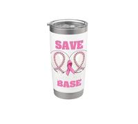 Save Second 2nd Base Funny Baseball Breast Cancer Awareness Vaso térmico de acero inoxidable de doble pared