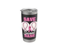 Save Second 2nd Base Funny Baseball Breast Cancer Awareness Vaso térmico de acero inoxidable de doble pared